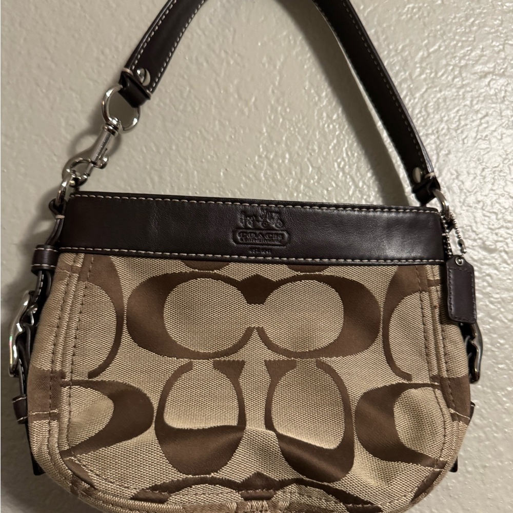 Coach Signature Brown Tan Shoulder Bag